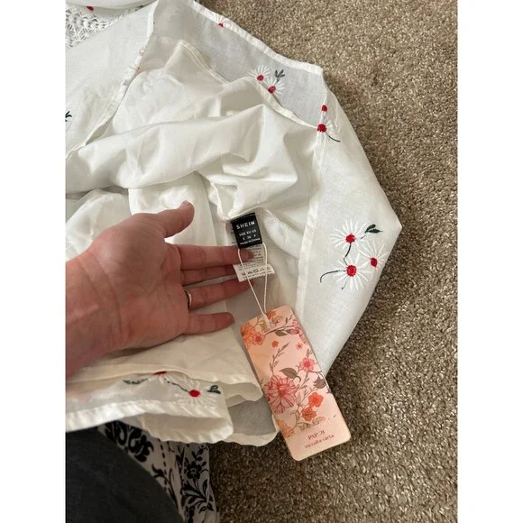 MOD Women's Floral Embroidery Lace Patchwork Cami Dress white red cherry SZ SM - Picture 4 of 9